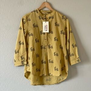 NWT Bombay Paisley Button Down with Bike Pattern Mustard Yellow - XS